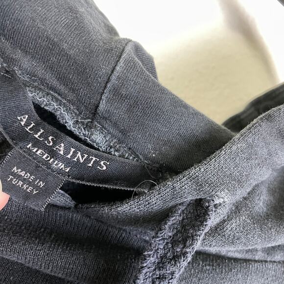 All Saints Rihan Hoody Womens Medium Black Tie Dye Faded Washed Pullover Crop * - Picture 8 of 10